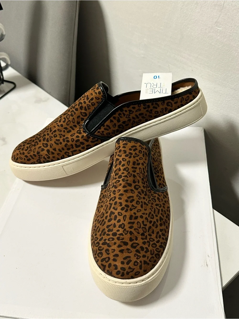 Time and Tru Leopard Print Slip-On Loafers in Brown and Black